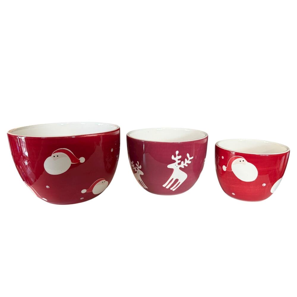 Christmas Holiday Red Nesting Assorted Reindeer & Santa Bowls